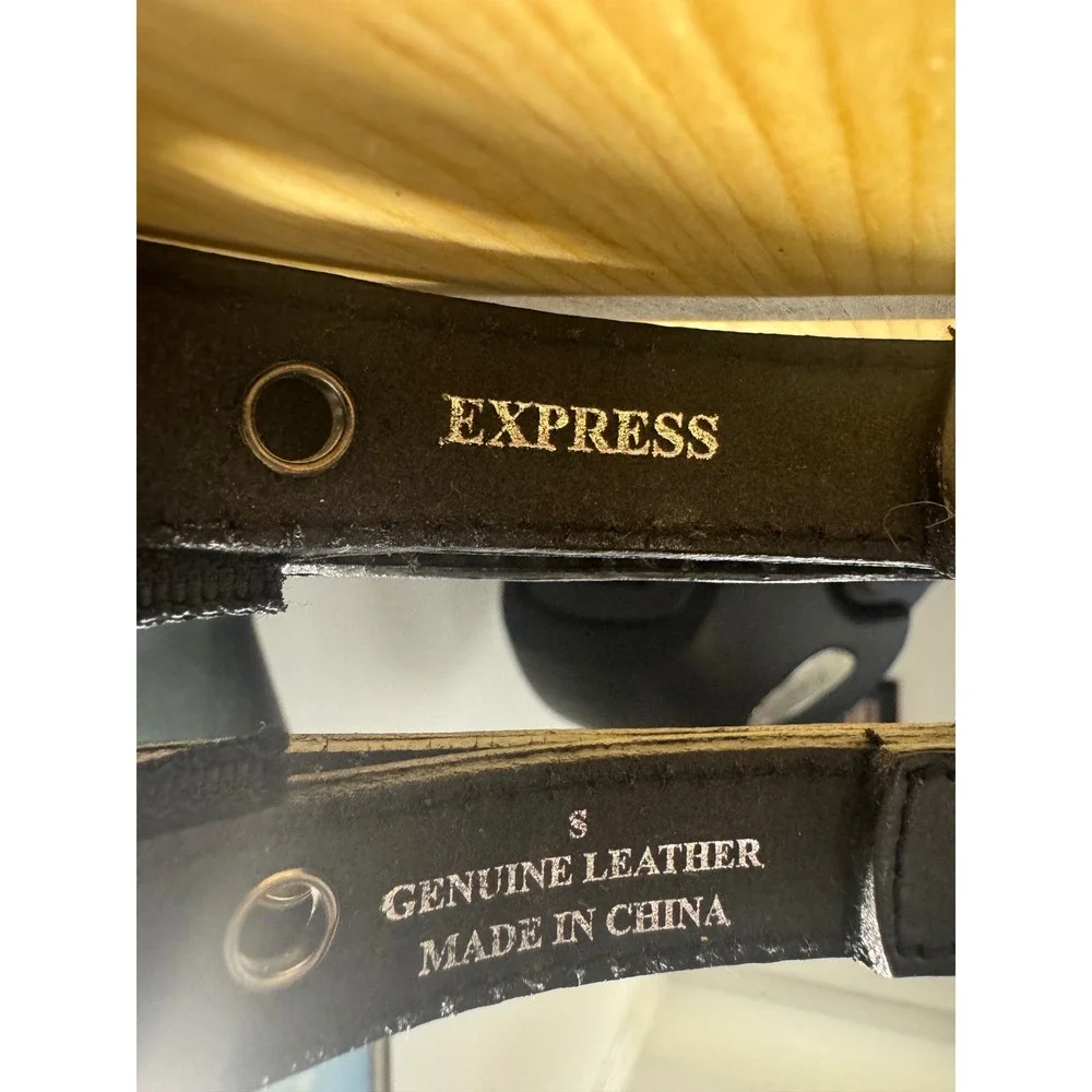 Express Black Leather Double Grommet Zipper Belt Small Punk Grunge Edgy Y2k 00's